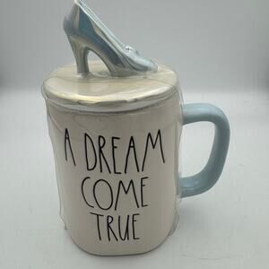 Rae Dunn Disney Princess Mug A Dream Come True Glass Slipper Lid Blue Handle